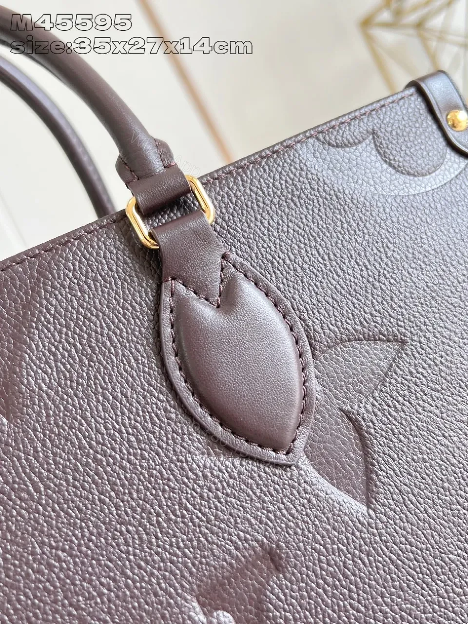 View 4 of Structured Monogram Tote: Textured Leather, Gold Accents, Designer-Inspired Tote