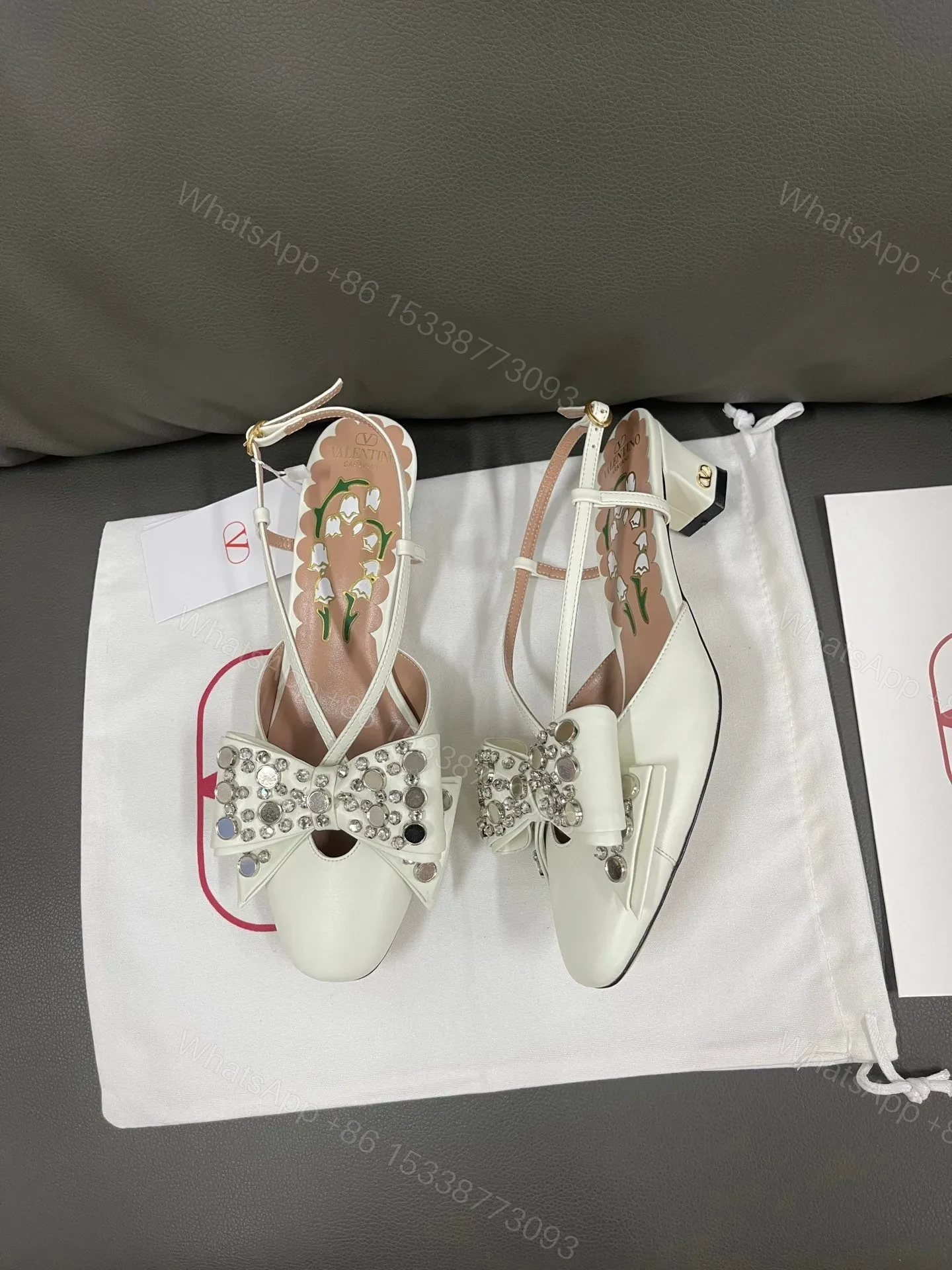 View 4 of Valentino Women White Leather Bow Embellished Flats