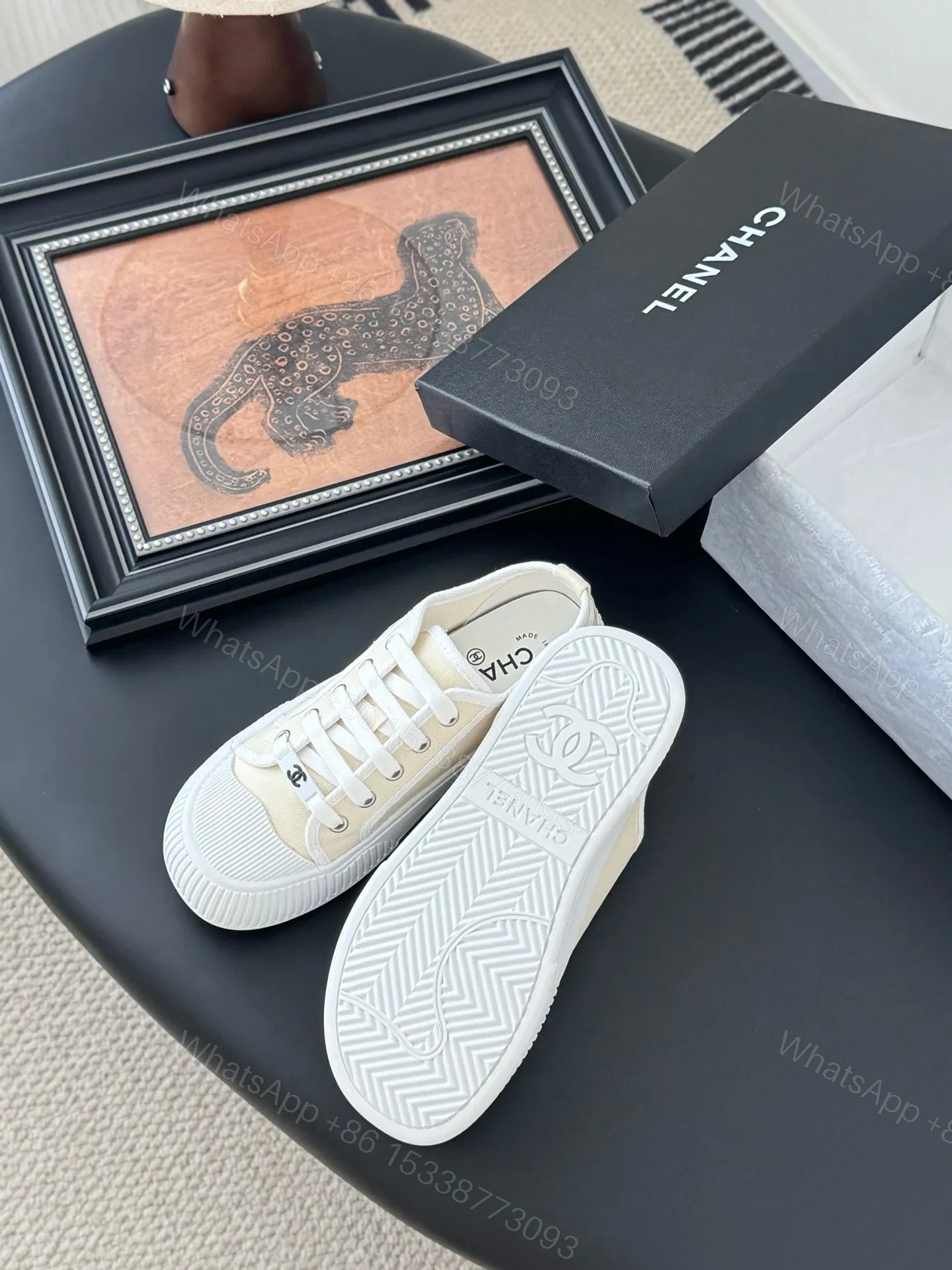 View 5 of Chanel Women White Canvas Lace-Up Sneakers
