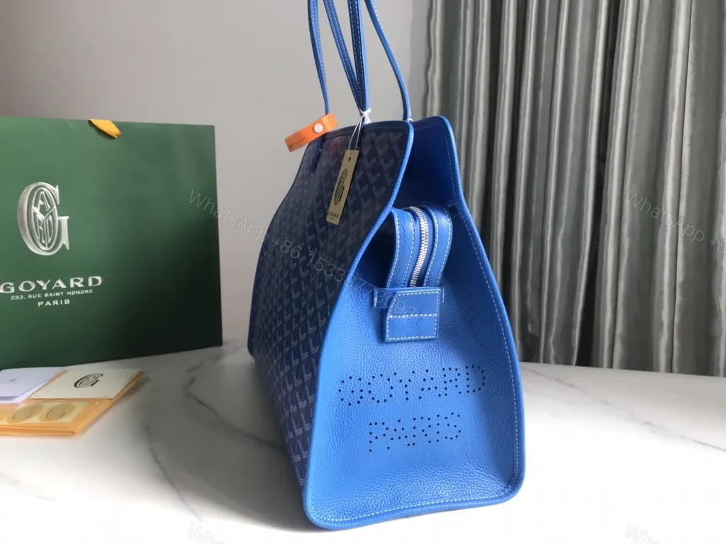 View 2 of Blue Goyard-Inspired Patterned Handbag: Luxe Everyday Tote
