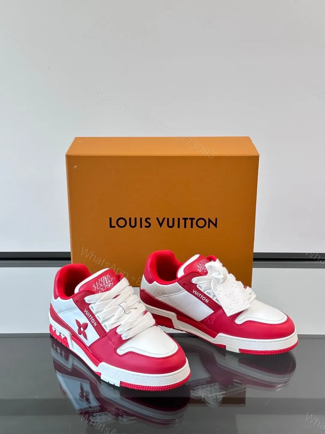 View 5 of LV Men Red White Leather Sneakers