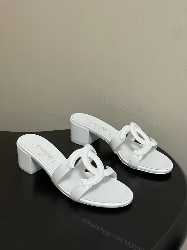 White Calfskin Block-Heel Sandals: Couture-Inspired Comfort — view 1