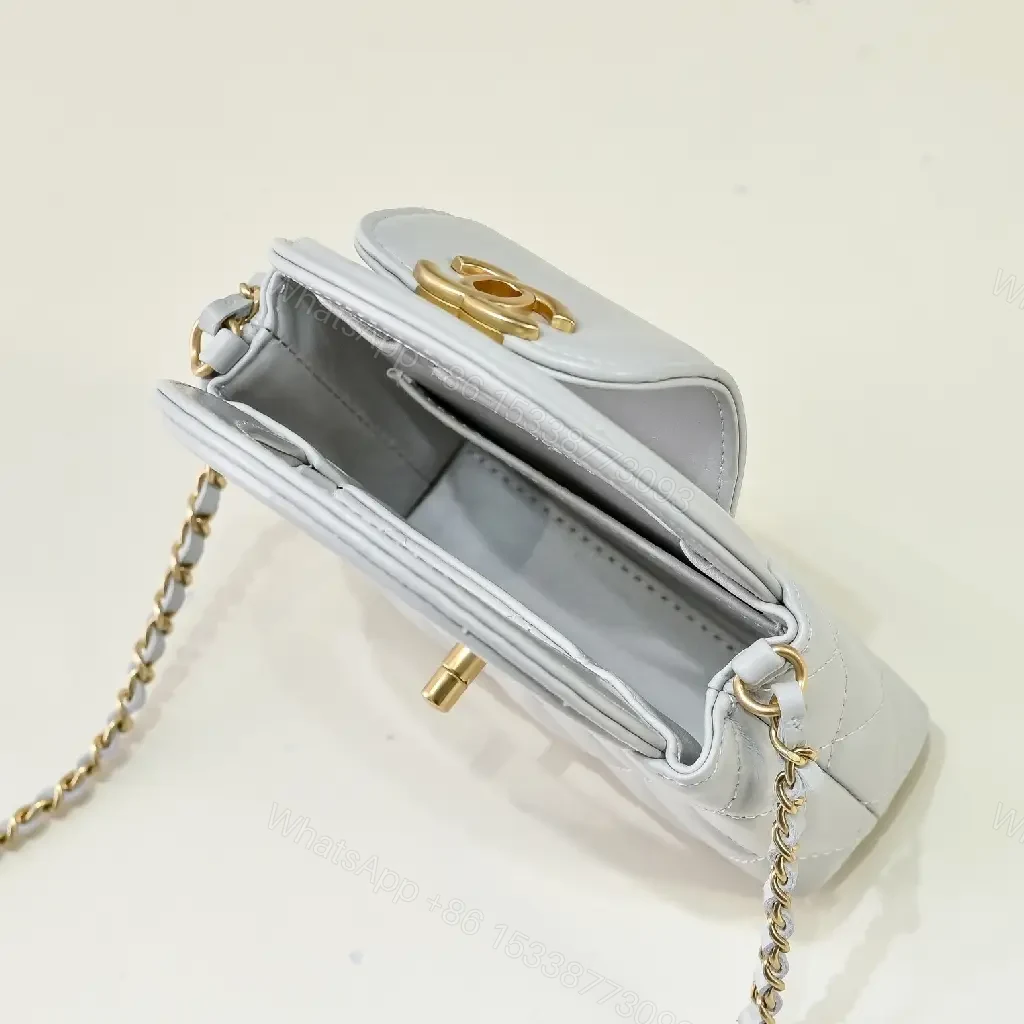 View 10 of Quilted Gray Luxe Mini Flap Bag - Gold Hardware
