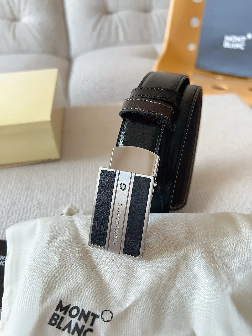 View 4 of Classic Leather Belt with Gunmetal Buckle - Premium Full-Grain Leather Belt