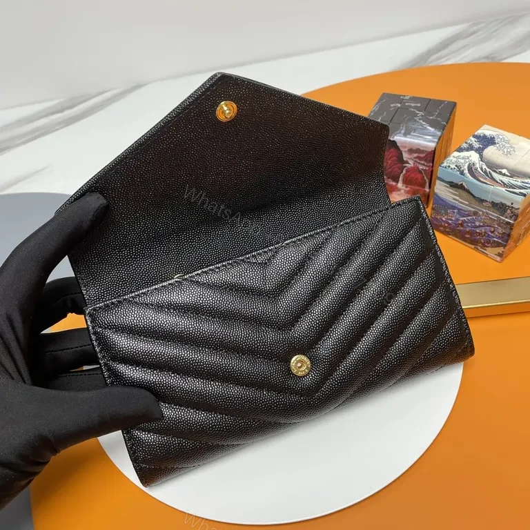 View 2 of Noir Leather Quilted YSL Wallet Clutch with Chain