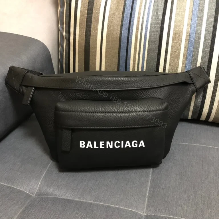 Black Pebble Leather Belt Bag – Balenciaga Style Waist Pack — view 1