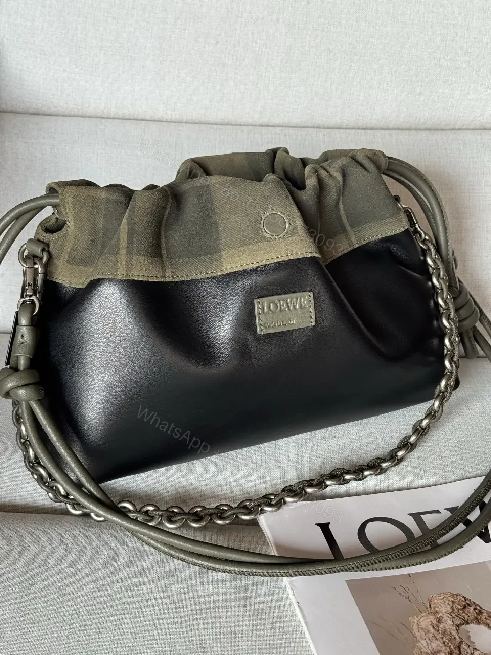 Textured Contrast Crossbody: Black & Olive, Modern Edge Bag — view 1
