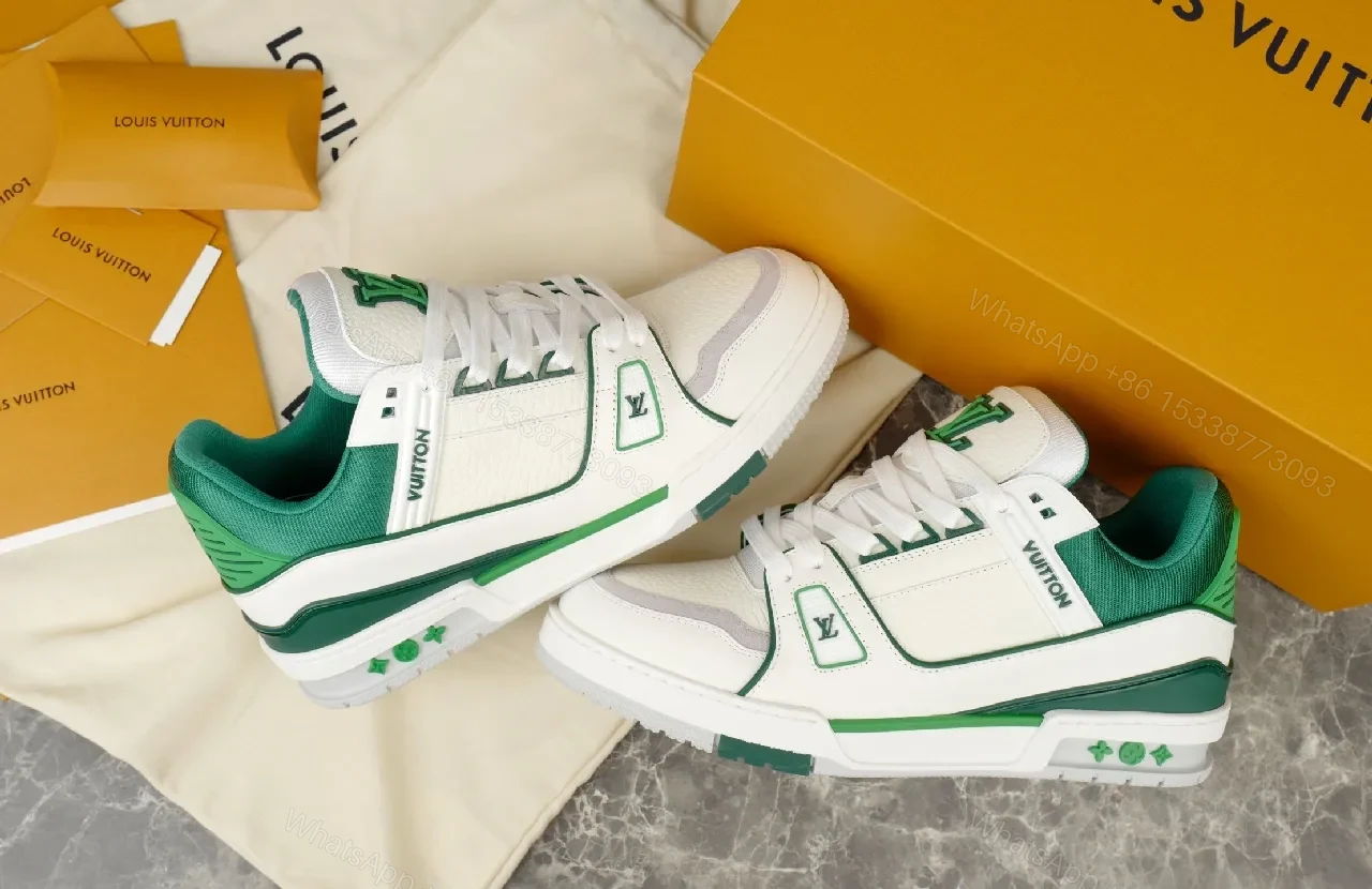 View 6 of White & Green Luxe-Style Sneakers with Signature Detailing