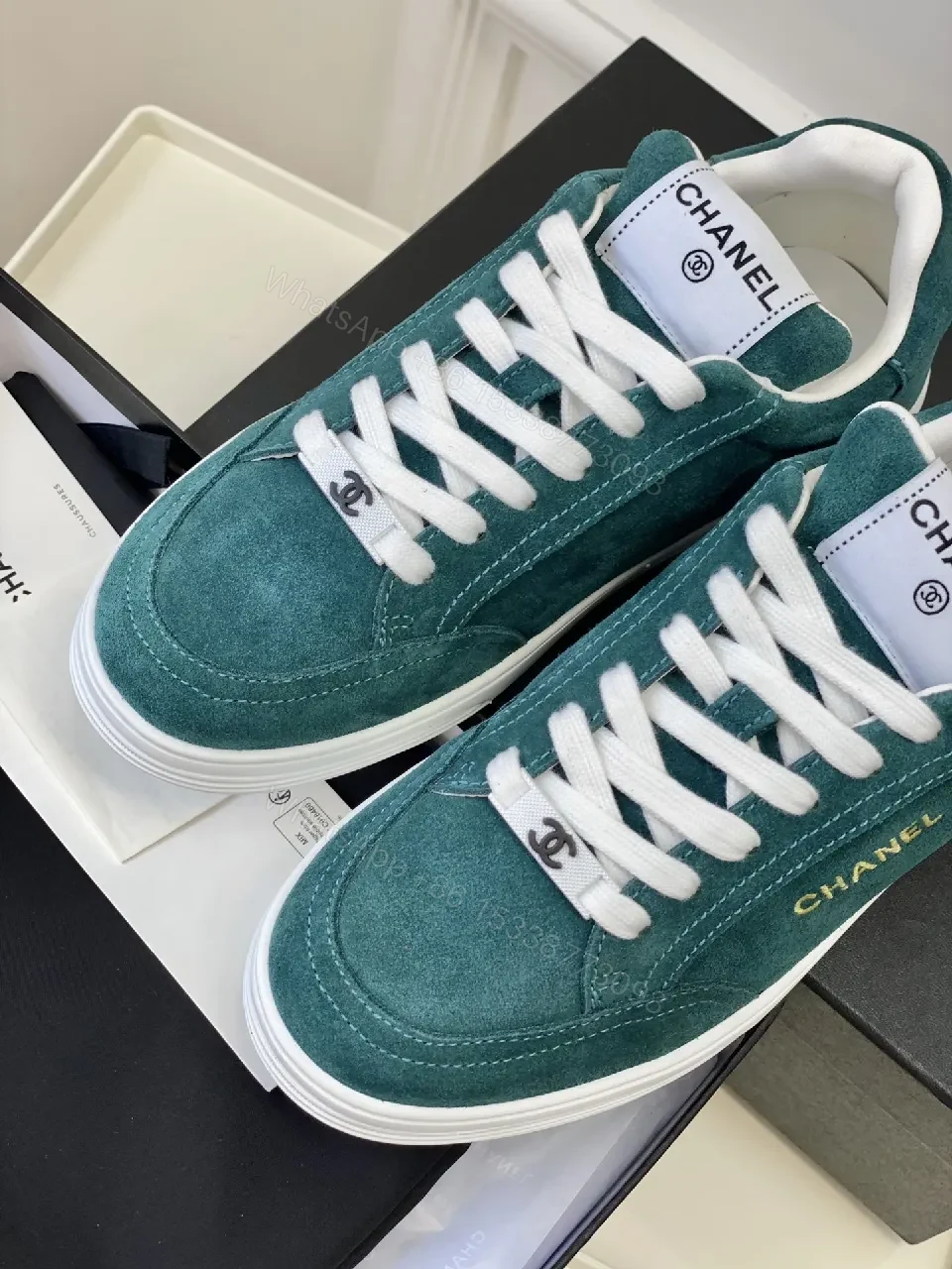 View 5 of Teal Suede Low-Top Sneakers with Signature Accents