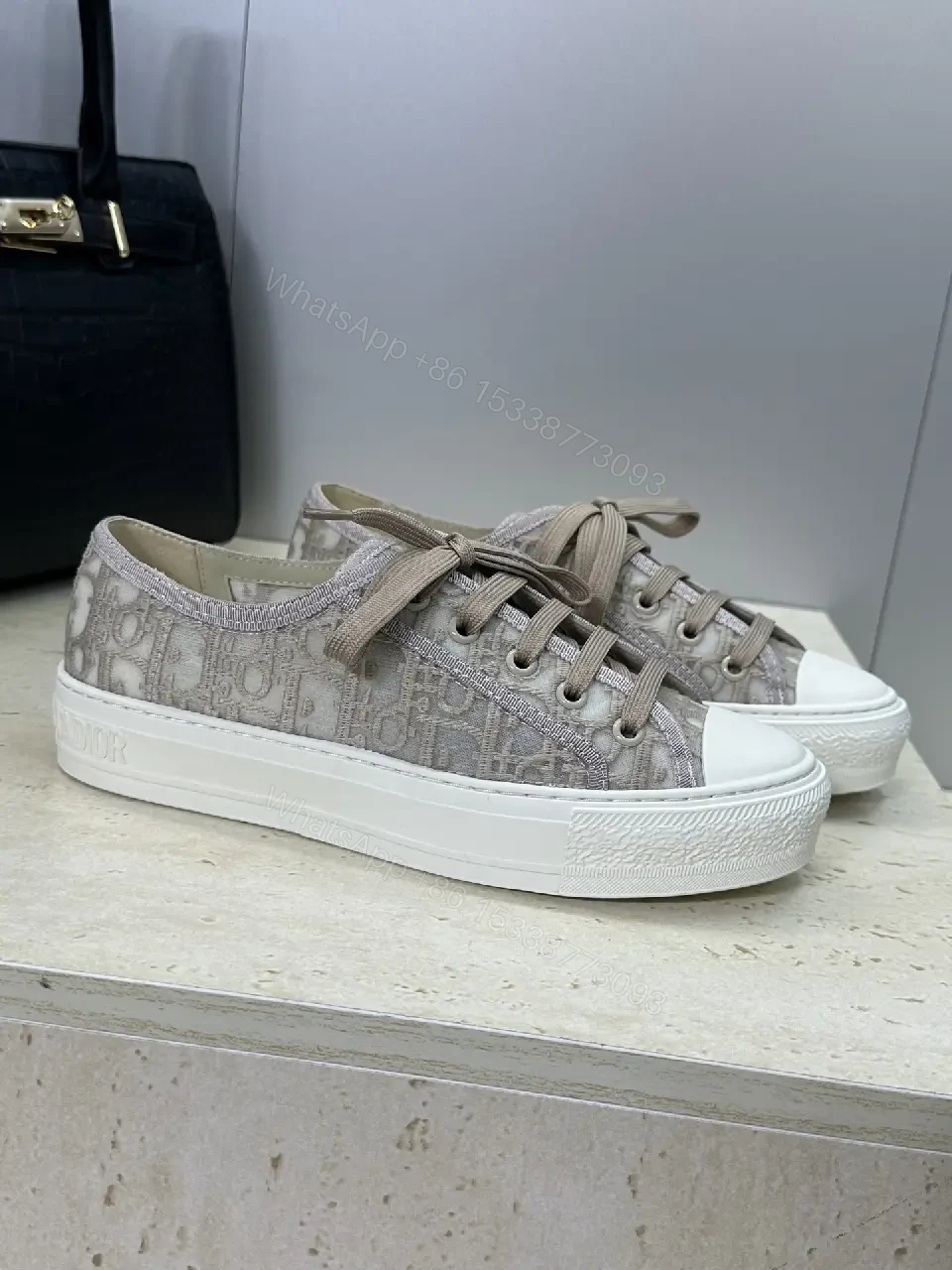 View 5 of Soft-Tone Canvas High-Tops with Monogram Pattern, Everyday Luxury Sneakers