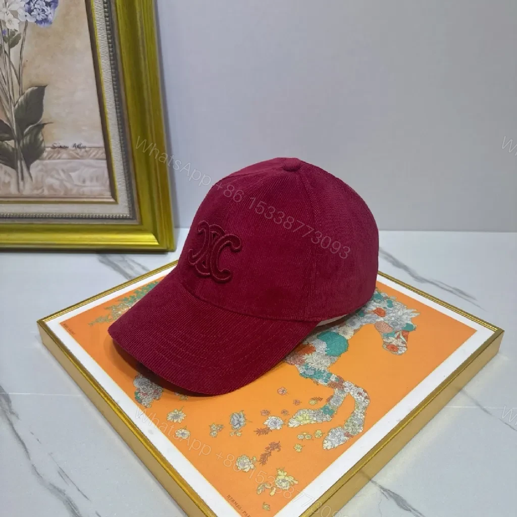 Corduroy Cap Burgundy Embroidered Texture Luxury Cap — view 1
