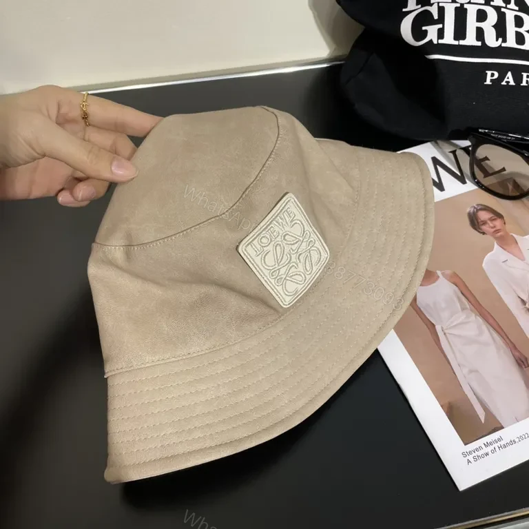 View 8 of Taupe Bucket Hat with Loewe Patch â€“ Soft, Luxe Everyday Style
