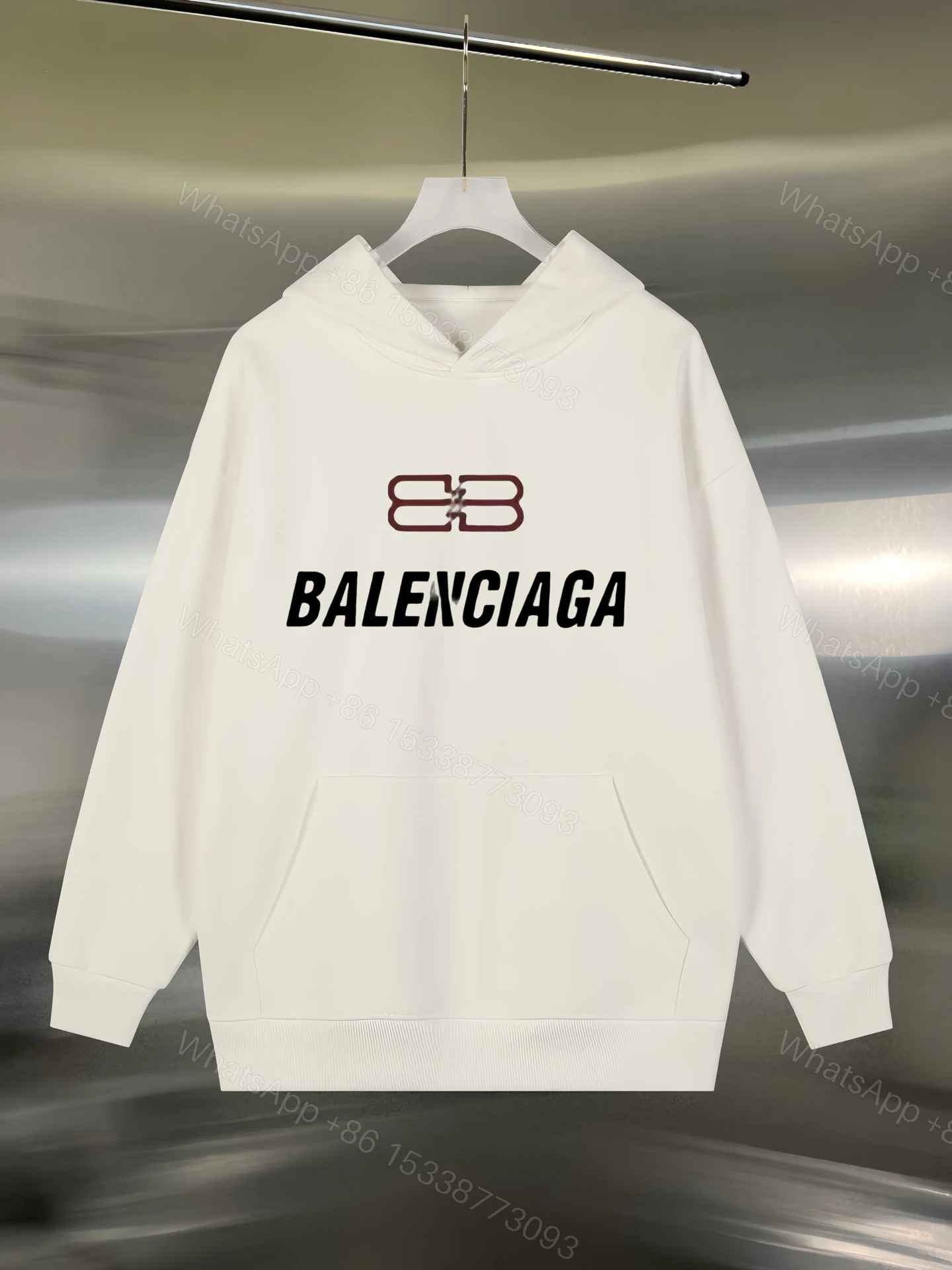 Balenciaga經典BB LOGO白色原單連帽衛衣,雙線字體設計 — view 1