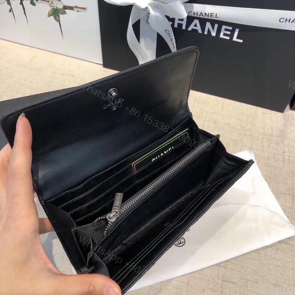 View 5 of Chanel Boy Flap Long Wallet Ruthentium Hardware Black 19Cm