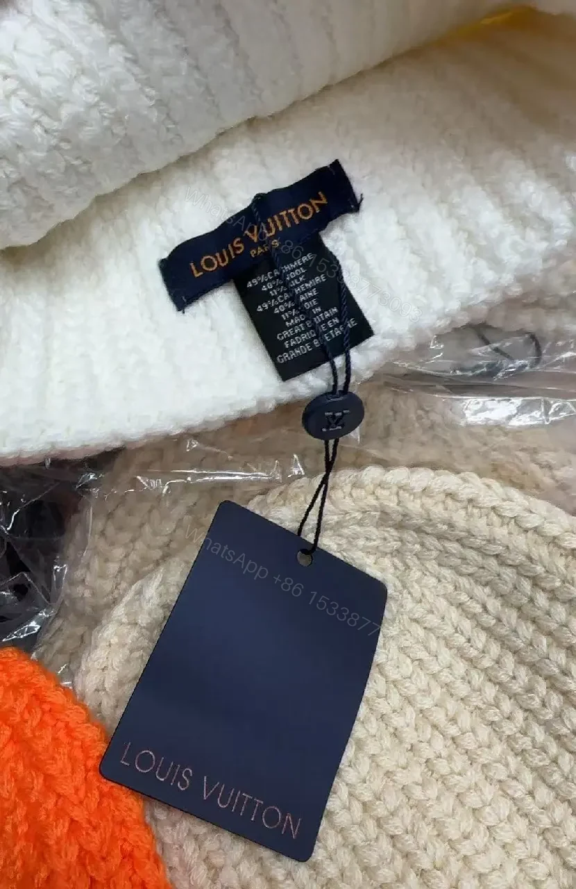 View 4 of Chunky Knit Beanie with LV Logo - Textured Luxury Winter Cap