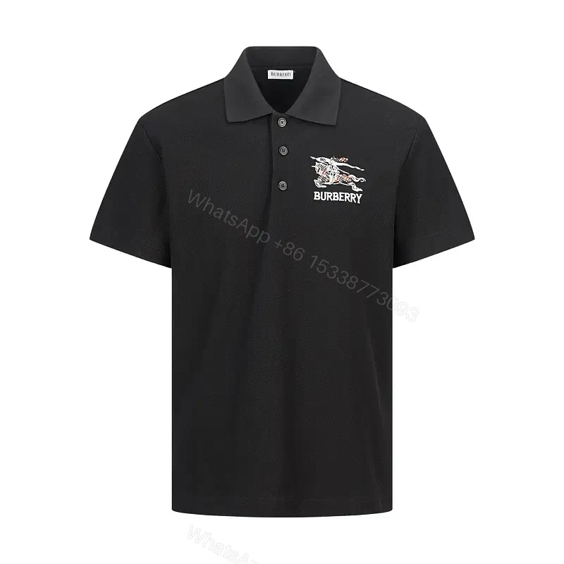 Black Cotton Polo with Burberry Logo Embellishment Shirt — view 1