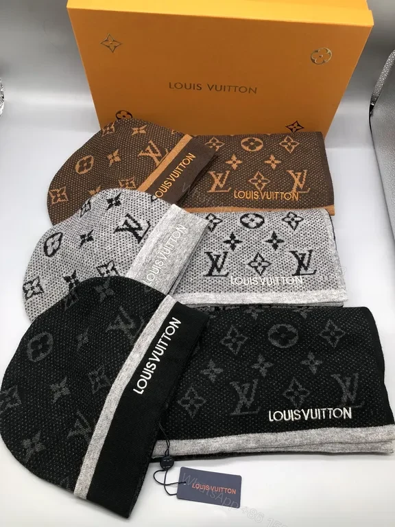 View 6 of Louis Vuitton Monogram Wool-Blend Scarf & Beanie Set, Luxury Warmth