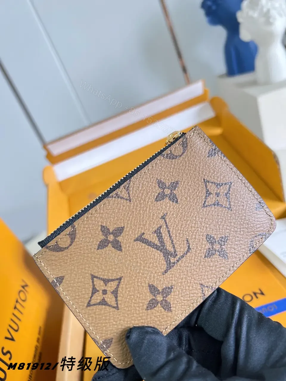 View 2 of Brown & Black LV Monogram Cardholder Wallet with Gold Charm