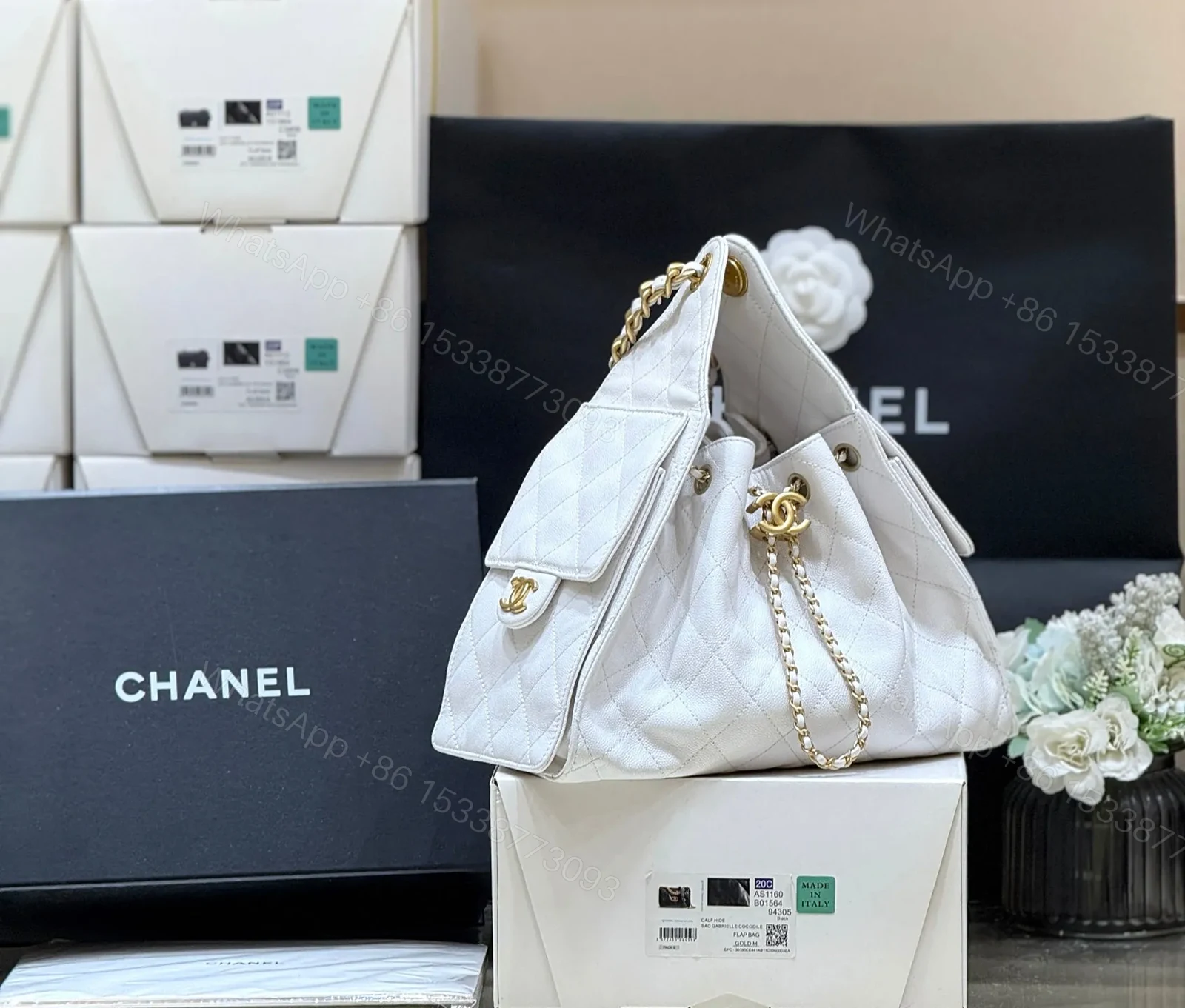 View 3 of CHANEL 25 HANDBAG IN WHITE 30 GOLD HARDWARE