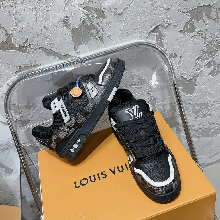 View 2 of Checkerboard Leather Sneaker: Luxury Casual Luxury, LV-Inspired Black/White Shoes