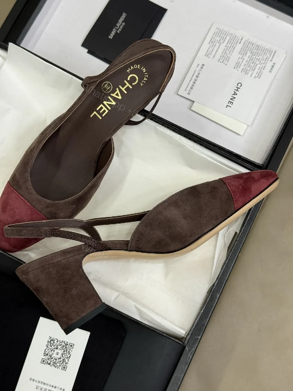 View 9 of Two-Tone Suede Slingback Flats with Red Cap Toe - Modern Minimalism