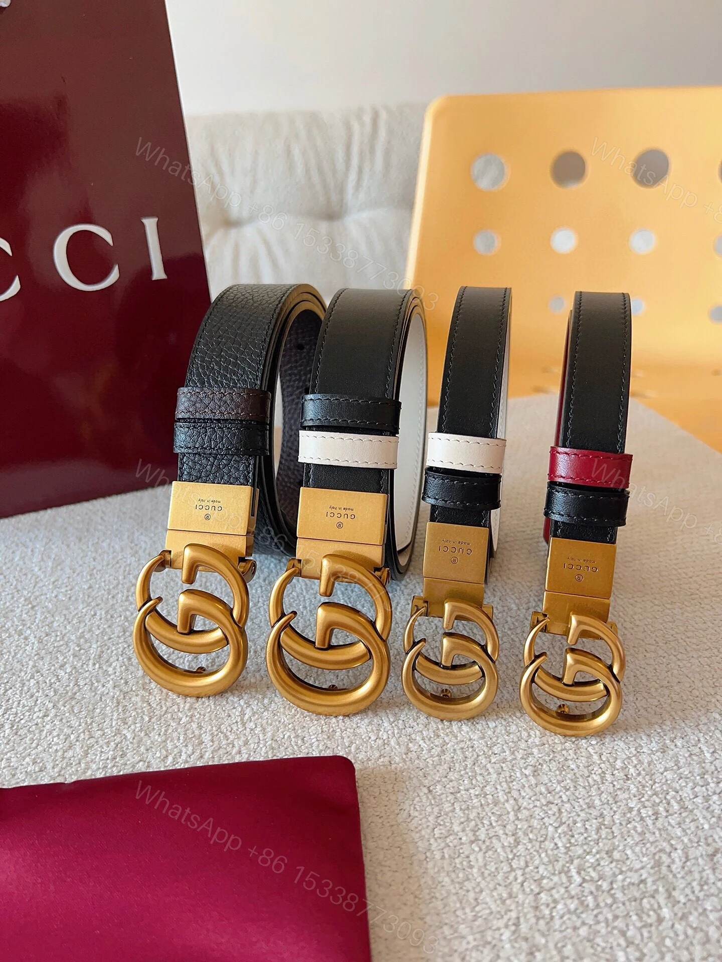 Gucci A貨金扣皮帶四色拼接設計 男士復古造型款 — view 1