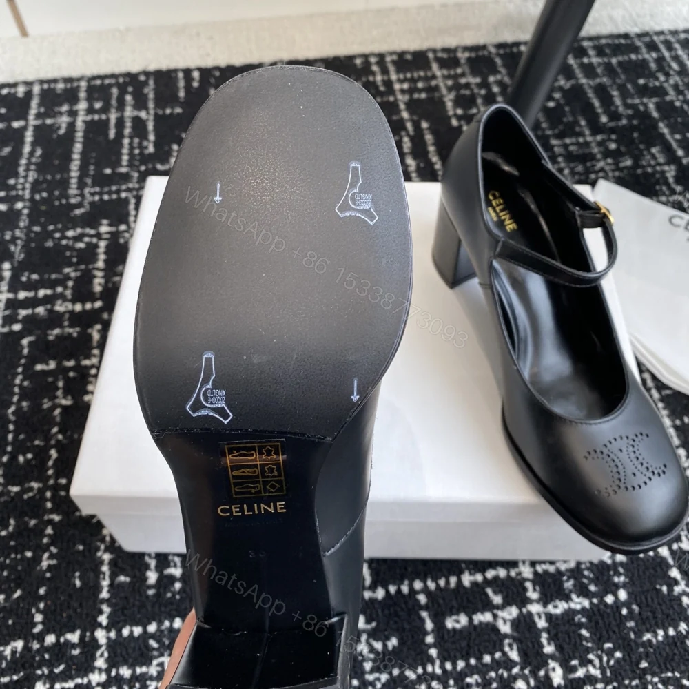 View 9 of 高仿Celine*360314583穿孔LOGO瑪麗珍鞋小牛皮黑色6.5CM免檢版