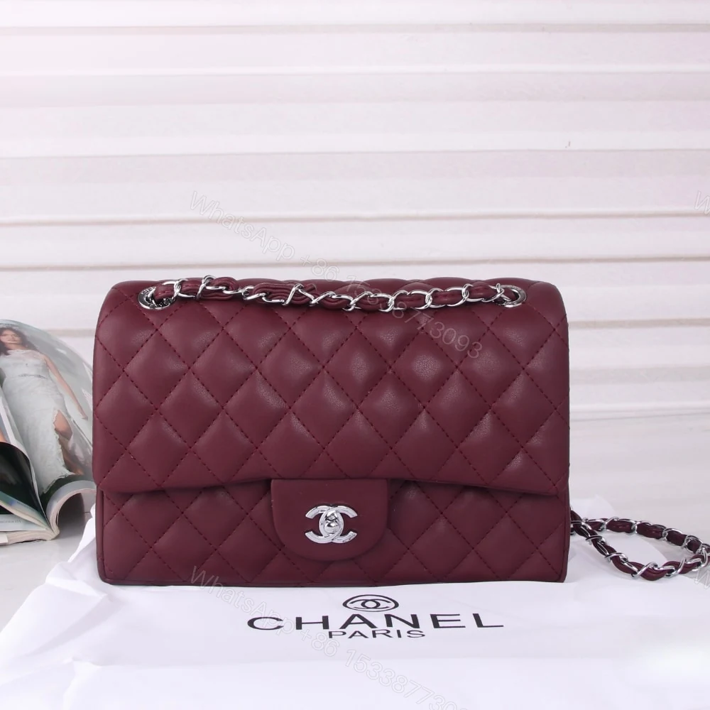 View 2 of Chanel Medium Classic Double Flap Burgundy Silver Hardware 27Cm
