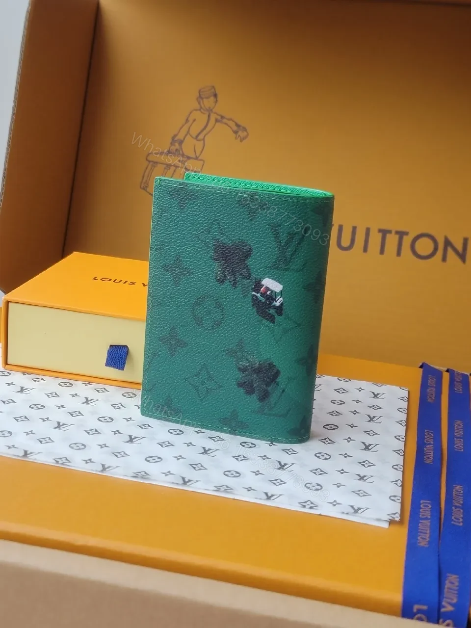 View 6 of Green Coated Canvas Card Holder with LV-Inspired Print