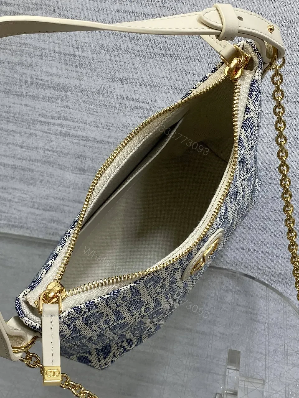 View 7 of Blue Denim Luxe Mini Bag - Gold Hardware, Structured Chic, Everyday