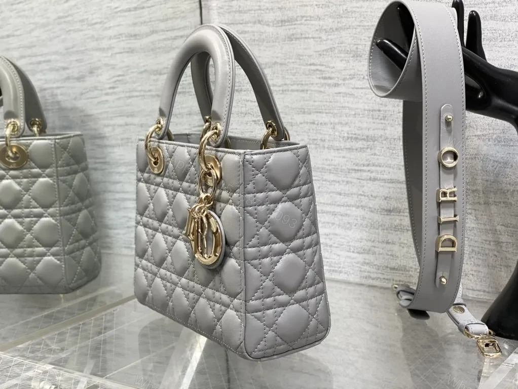 View 5 of Structured Chic Diamond Quilted Handbag - Gold Charms, Crossbody Ready