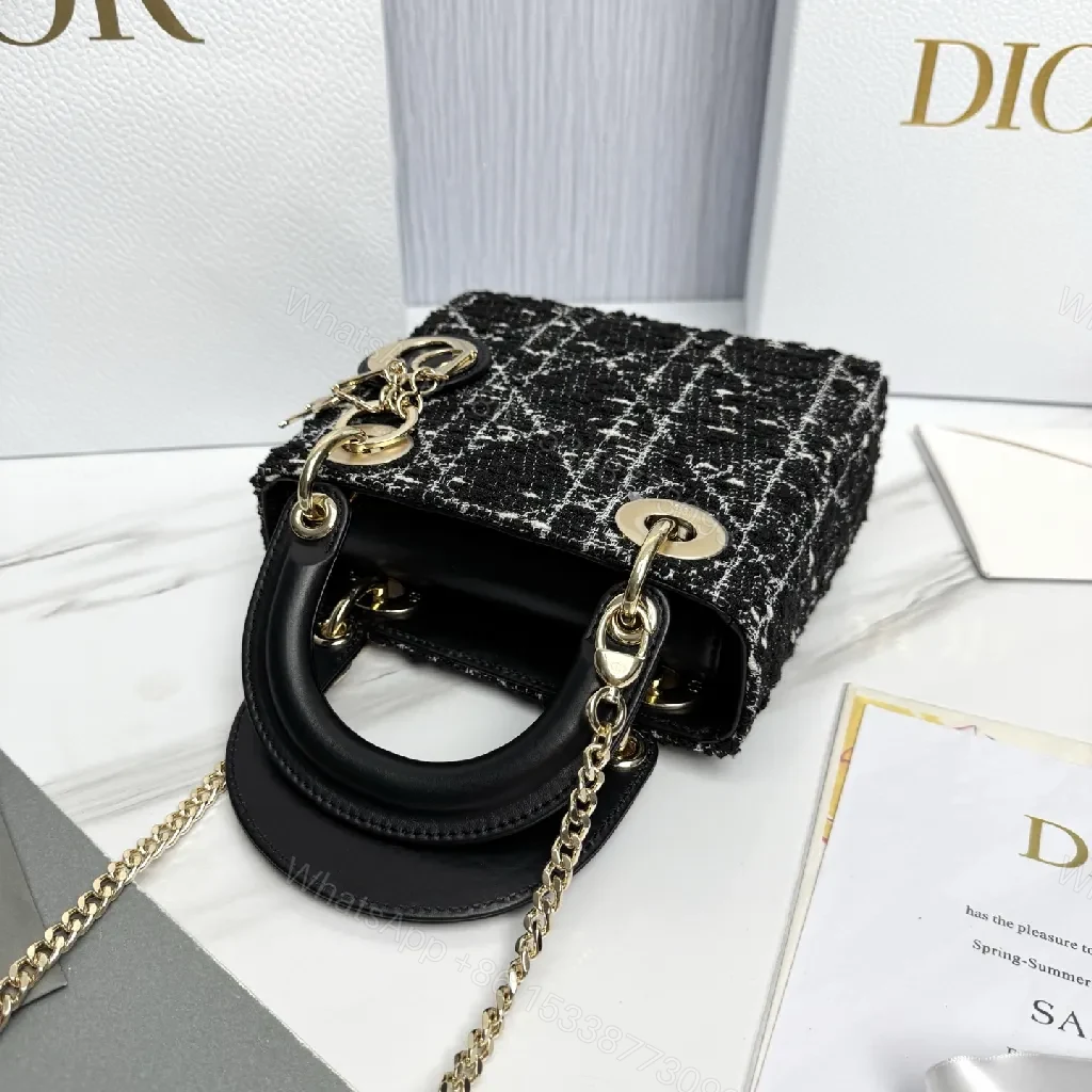 View 6 of Chic Tweed Mini Bag with Gold Charms - Black / White