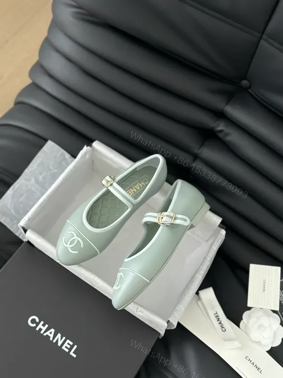 View 2 of Pastel Green Chanel-Inspired Mary Jane Flats: Modern Luxury Shoes