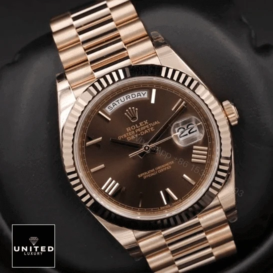 View 8 of Rolex Day Date 228235 Rose Gold Chocolate Roman Dial Replica