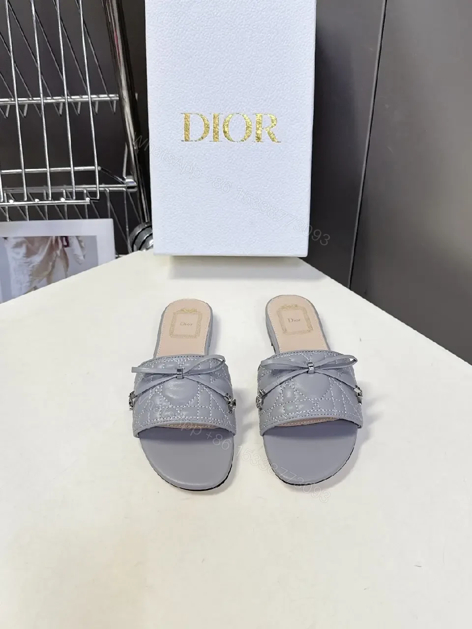 View 6 of Grey Knit-Trim Open-Toe Slides: Elevated Casual Luxury