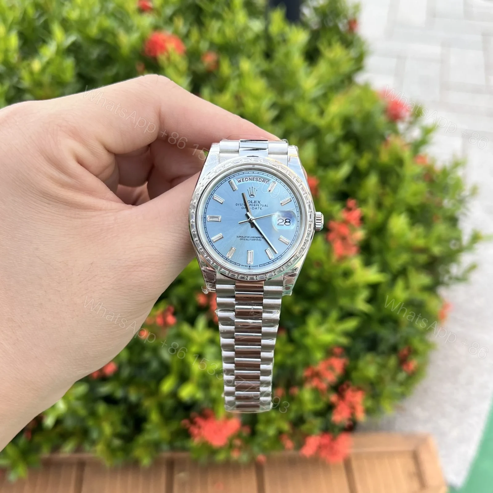 View 2 of Superclone Rolex Day-Date Ice Blue Diamond Dial 228396tbr-0002 40 mm