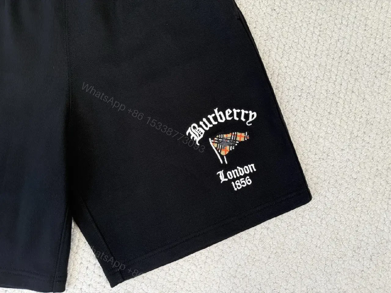 View 10 of Black Cotton Streetwear Shorts, Burberry Logo, London 1856