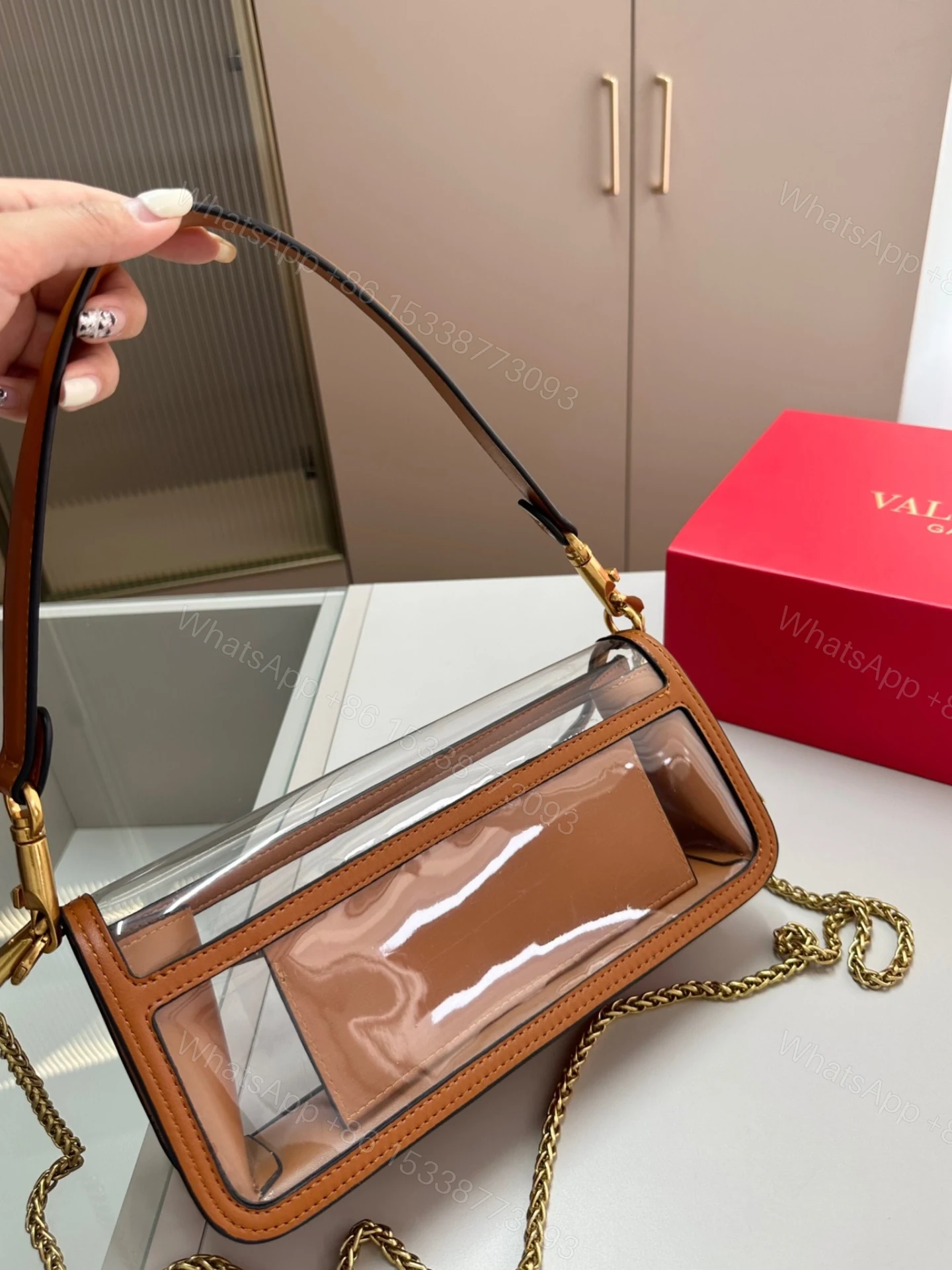 View 6 of VALENTINO GARAVANI LOC? PVC AND SHOULDER BAG BROWN 24CM