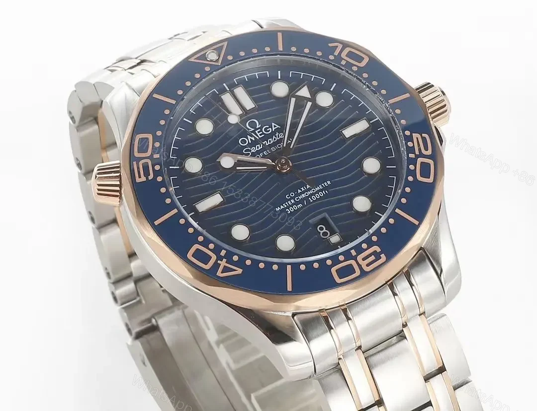 View 3 of Omega Seamaster Planet Ocean 300m Co-Axial Master Chronometer 42mm Diver’s Watch Stainless Steel with Rose Gold Accents Blue Ceramic Bezel and Blue Dial