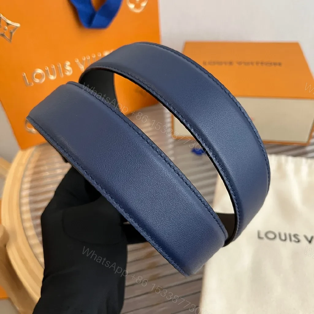 View 8 of Blue Leather Belt with Signature Buckle - Modern Luxury Accessory