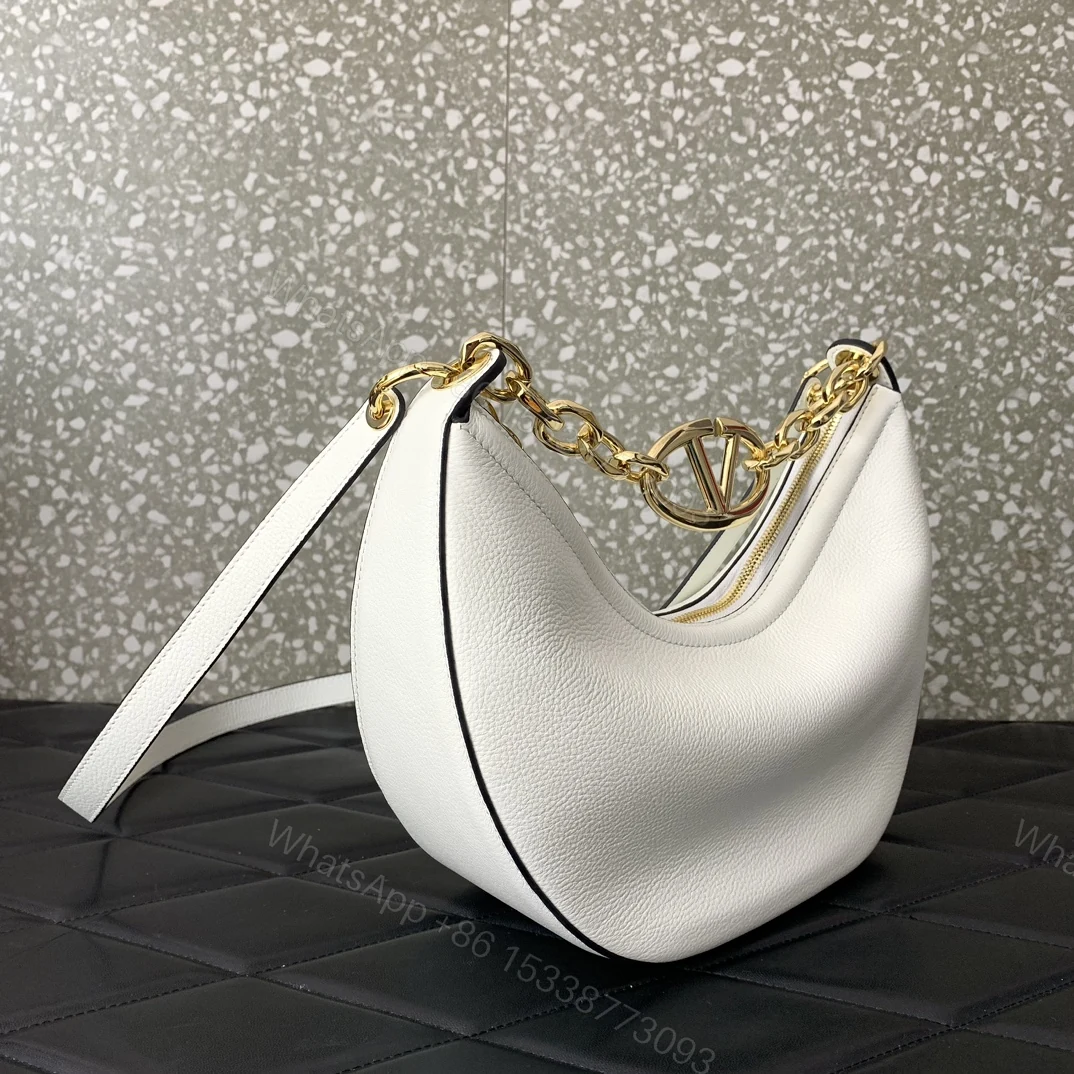 View 4 of VALENTINO GARAVANI SMALL VLOGO MOON HOBO BAG IN GRAINY CALFSKIN WITH CHAIN WHITE 29CM 4W2B0N08JDK 098