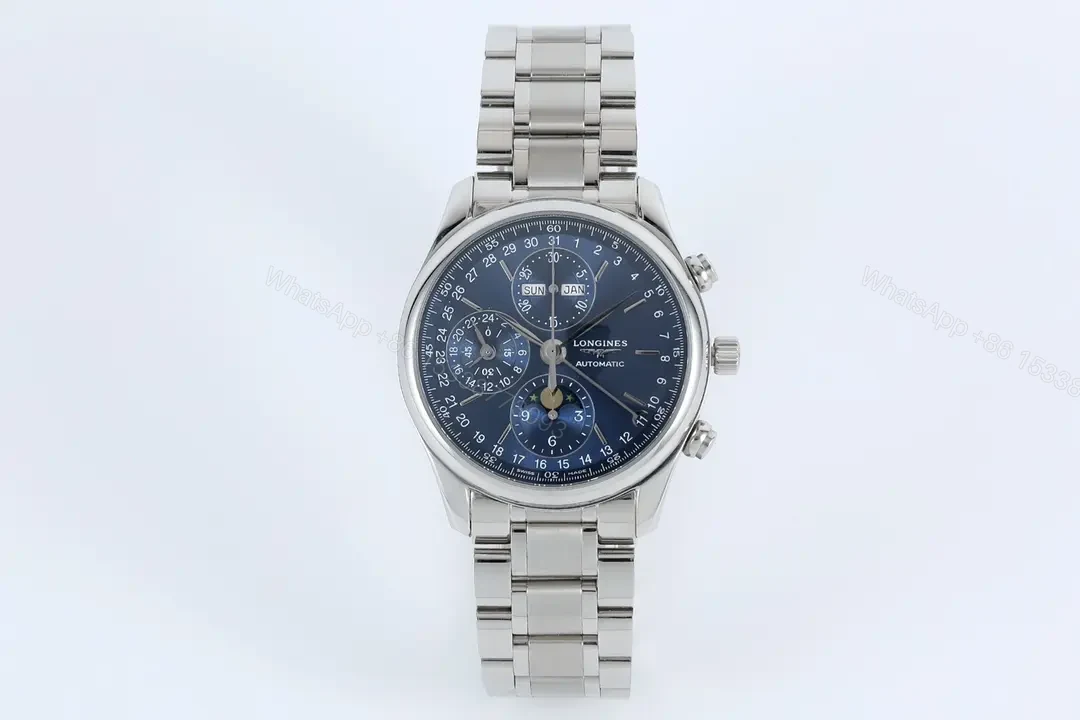 Longines Master Collection Moonphase Eight Hand V4 Edition Silver Stainless Steel with Blue Dial — view 1