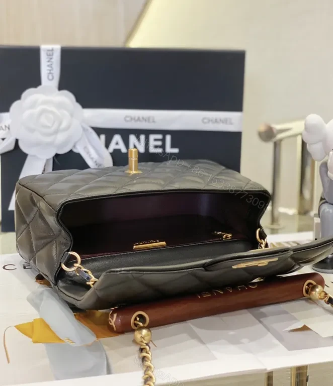 View 7 of Chanel-Inspired Quilted Black Leather Shoulder Bag: Timeless Luxury