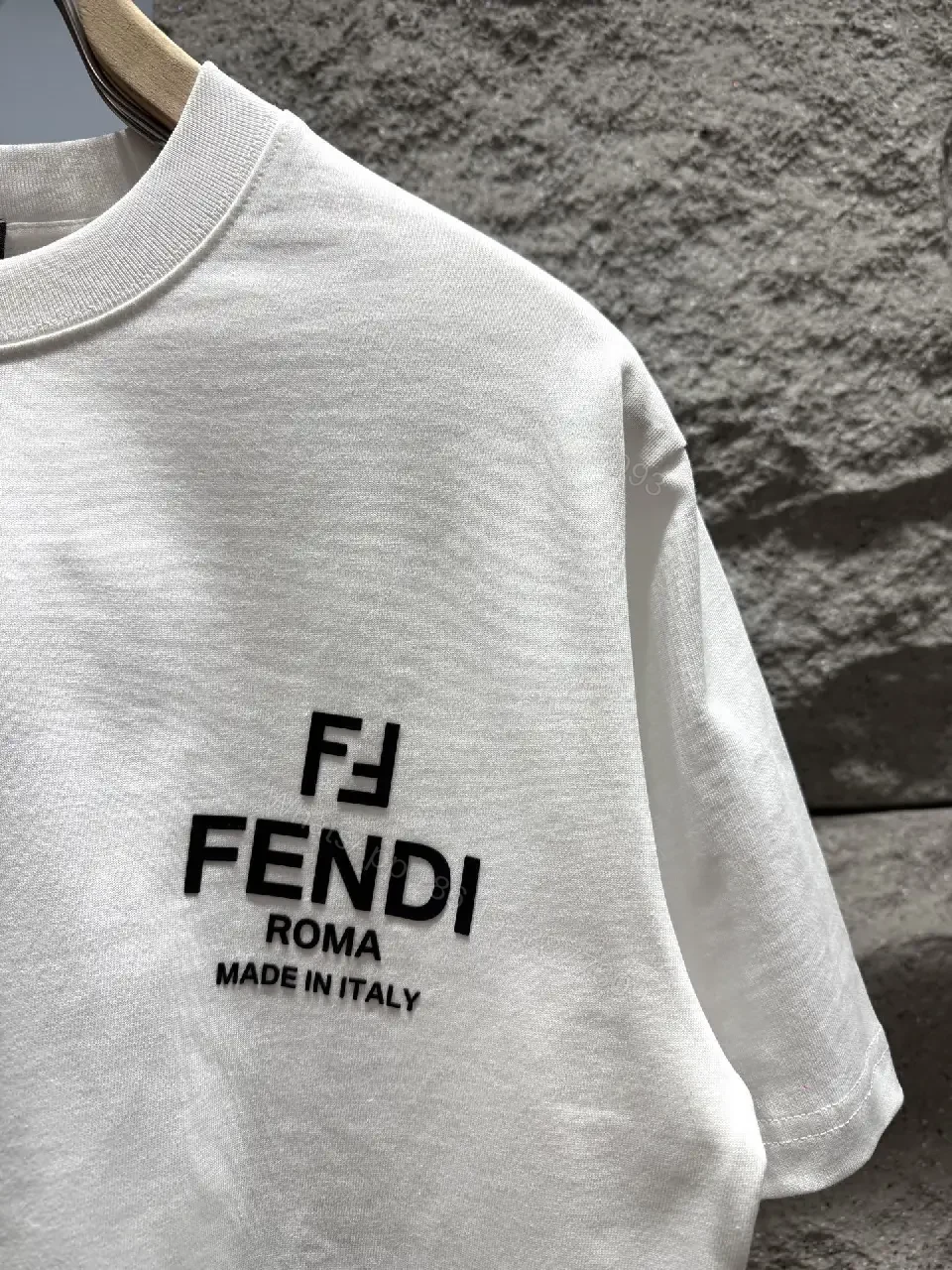 View 7 of Clean White Crewneck Tee – Subtle Fendi Logo Accent