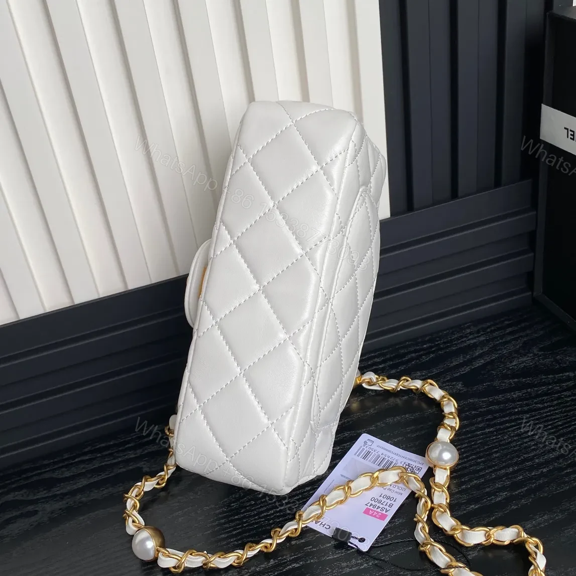 View 3 of Chanel Mini Flap Bag Top Handle Pearl Chain