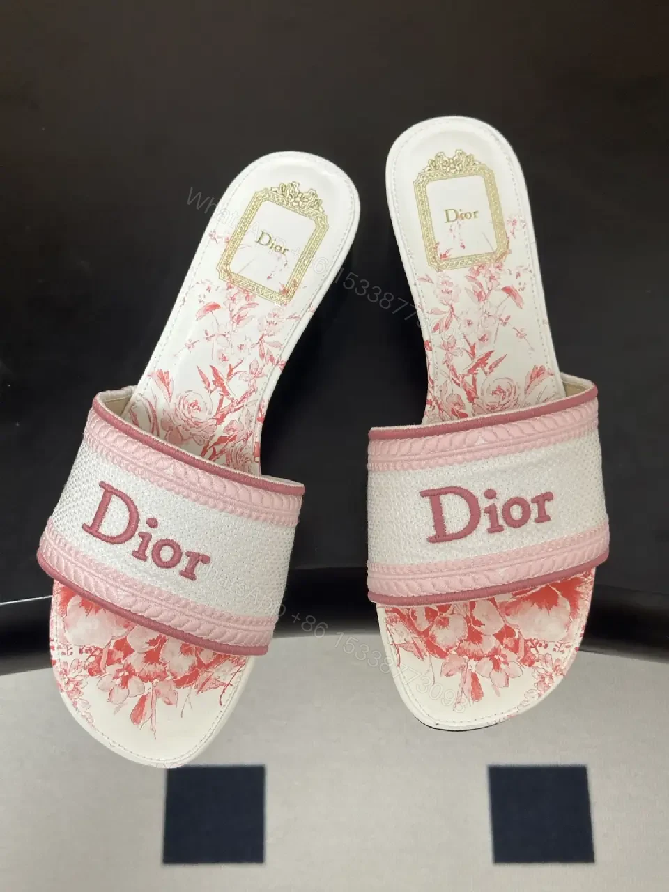 View 9 of pink and white monogram-patterned slide sandals with block heel for everyday luxury