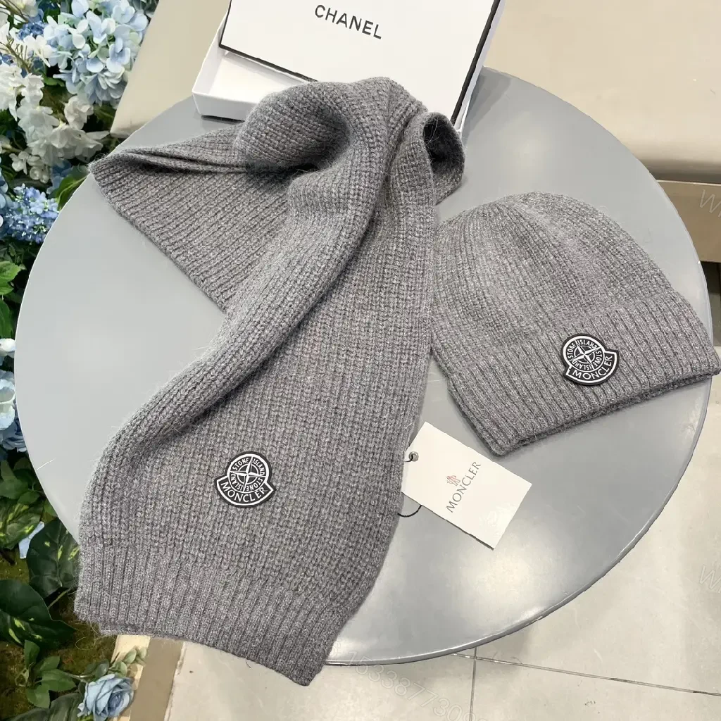 View 2 of Gray Knit Set: Structured Warmth Beanie & Scarf Duo