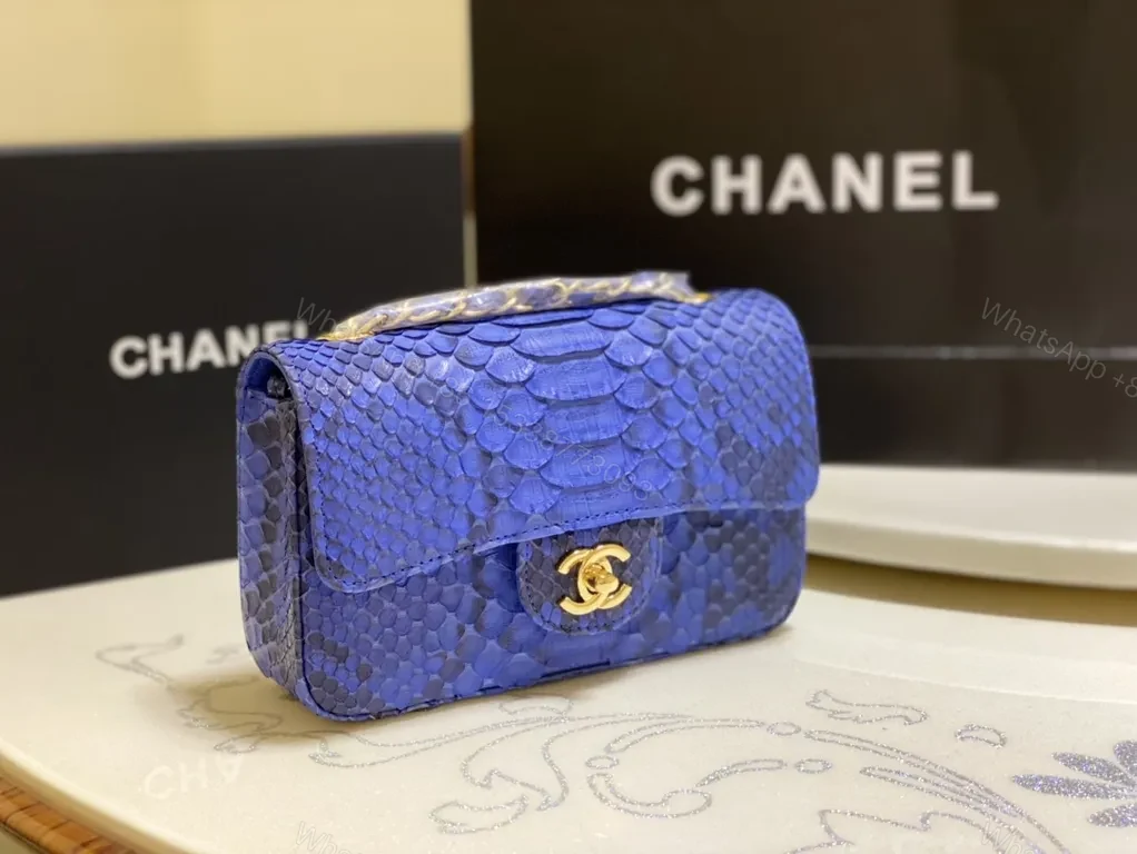 Blue Python-Texture Wallet Bag with Gold Logo Luxury Crossbody — view 1