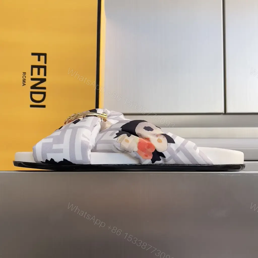 View 6 of Floral-Print Luxury Slides: Gold-Hardware Comfort Pair