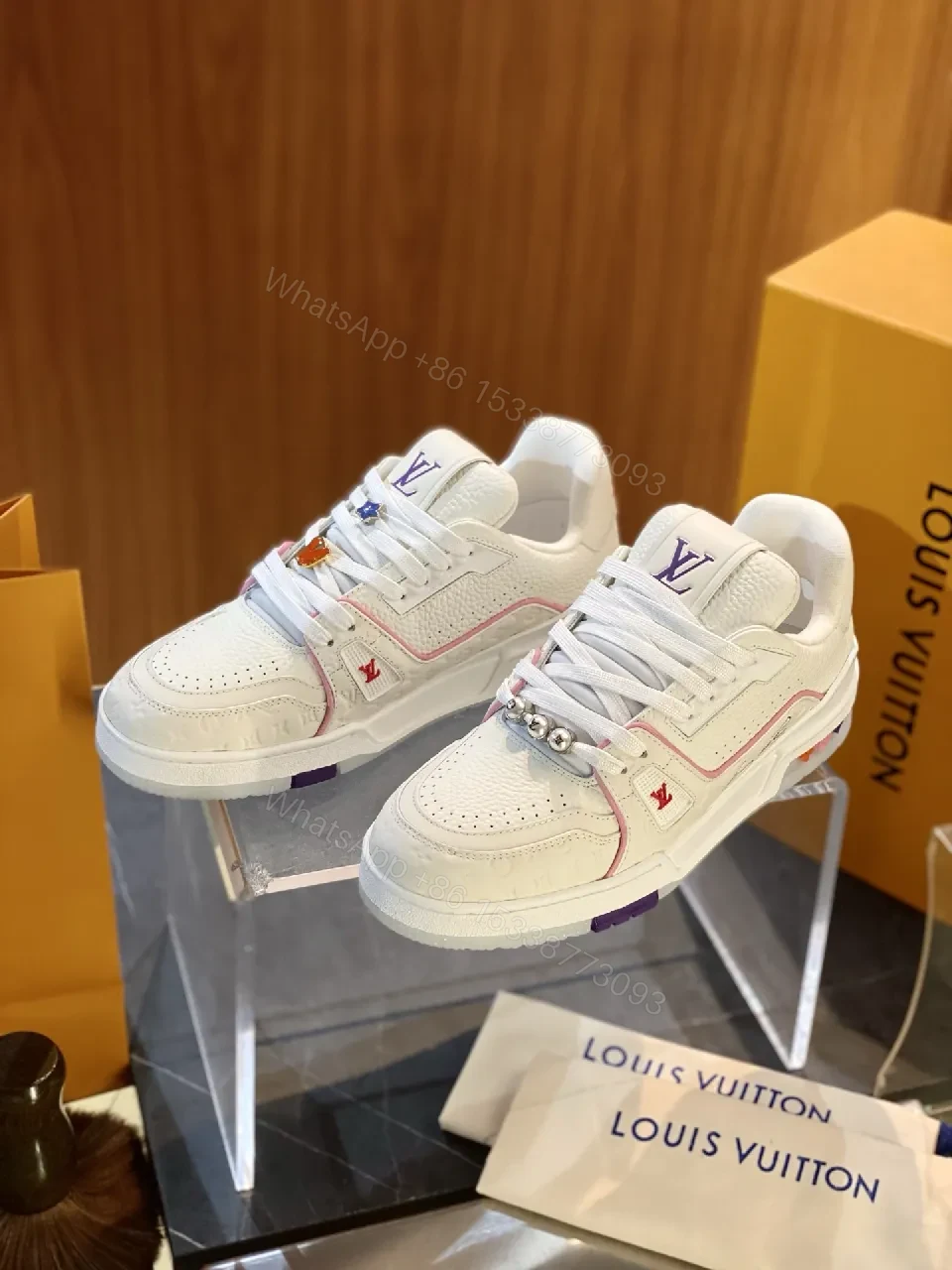 View 4 of White Lux Chic Sneakers: Perforated Upper, Designer-Accent